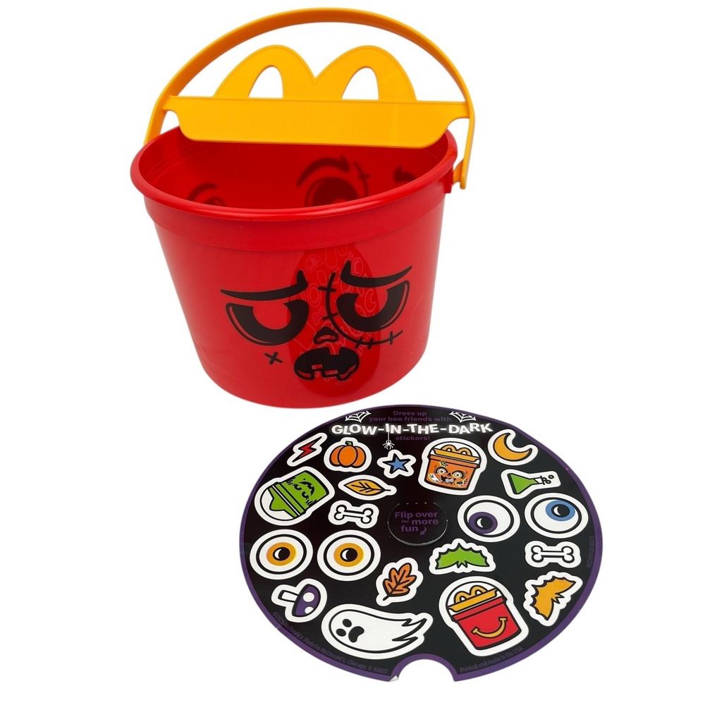 2025 McDonald's Happy Meal Toy Halloween Boo Bucket Red Glow Sticker Sheet New